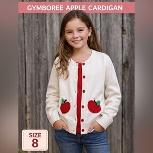 Gymboree Apple Cardigan Sweater Girls Size 8 Cream Knit Cute Fall